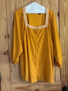 Isaac Mizrahi Live Mustard Square-Neck Button Front Women's Top